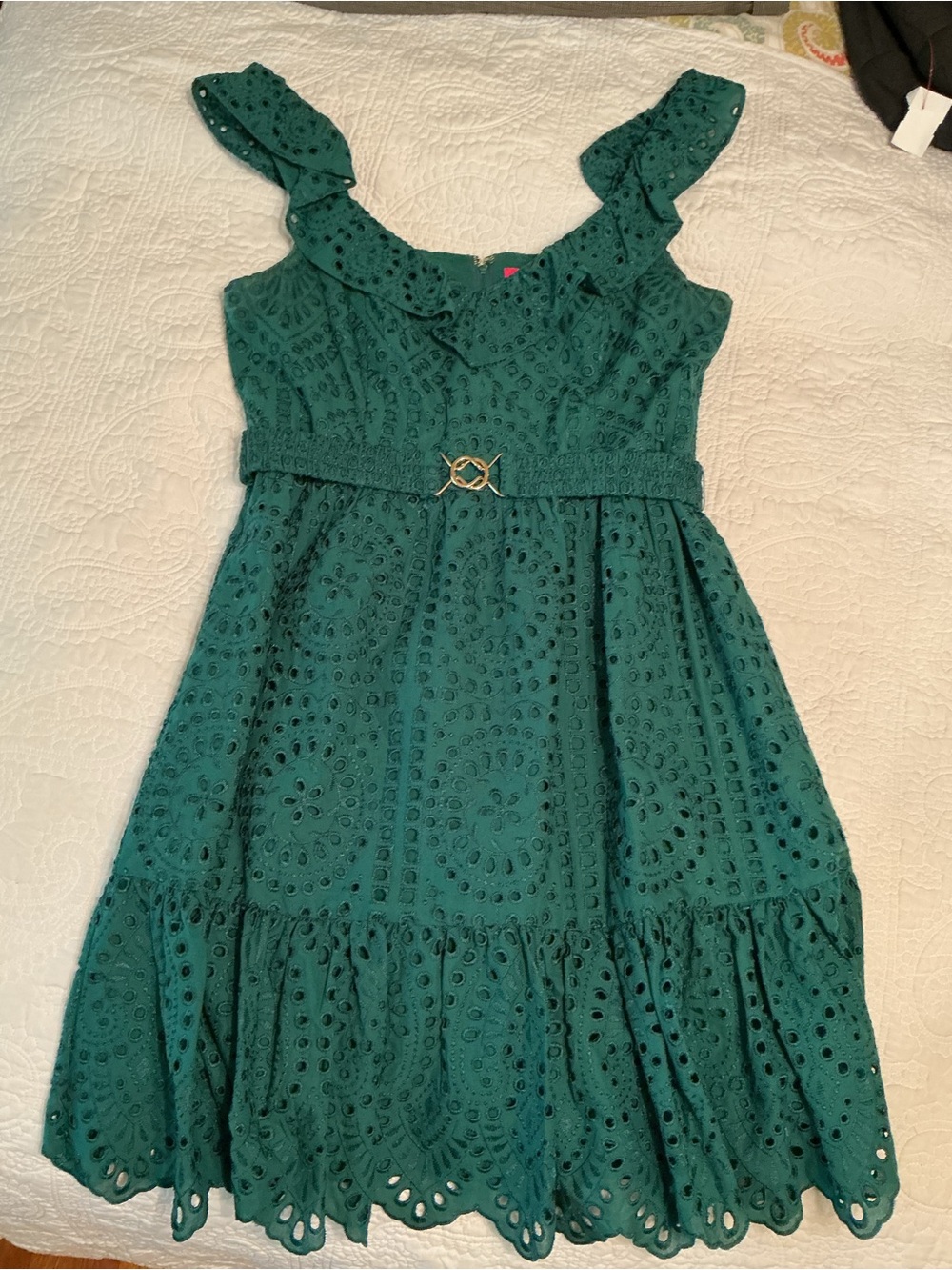 Lilly Pulitzer Green Cotton Eyelet Ruffle “Lexalyn” Dress, Women’s Size 14
